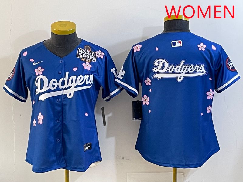 Women Los Angeles Dodgers Blank Blue Sakura Edition 2025 Nike MLB Jersey style 15->women mlb jersey->Women Jersey